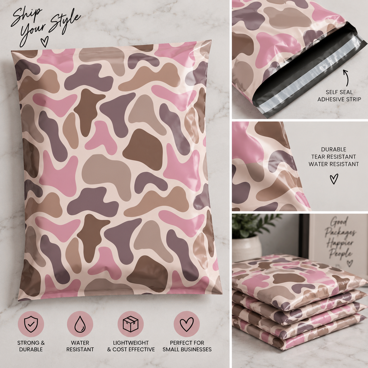 Pink Camo Poly Bag (7.5" x 10.5")